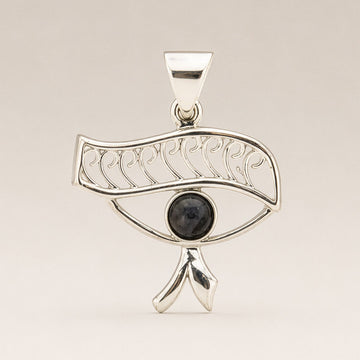 Indian Devotional Pendant - Silver Plated (45cm Cord)- Cleopatra Eye - Iolite